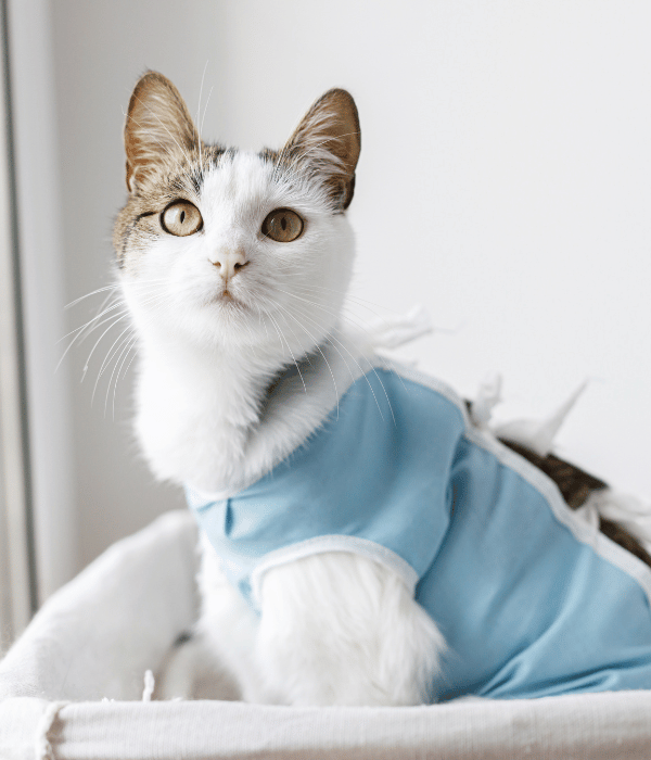 A cat in a hospital shirt looks cute